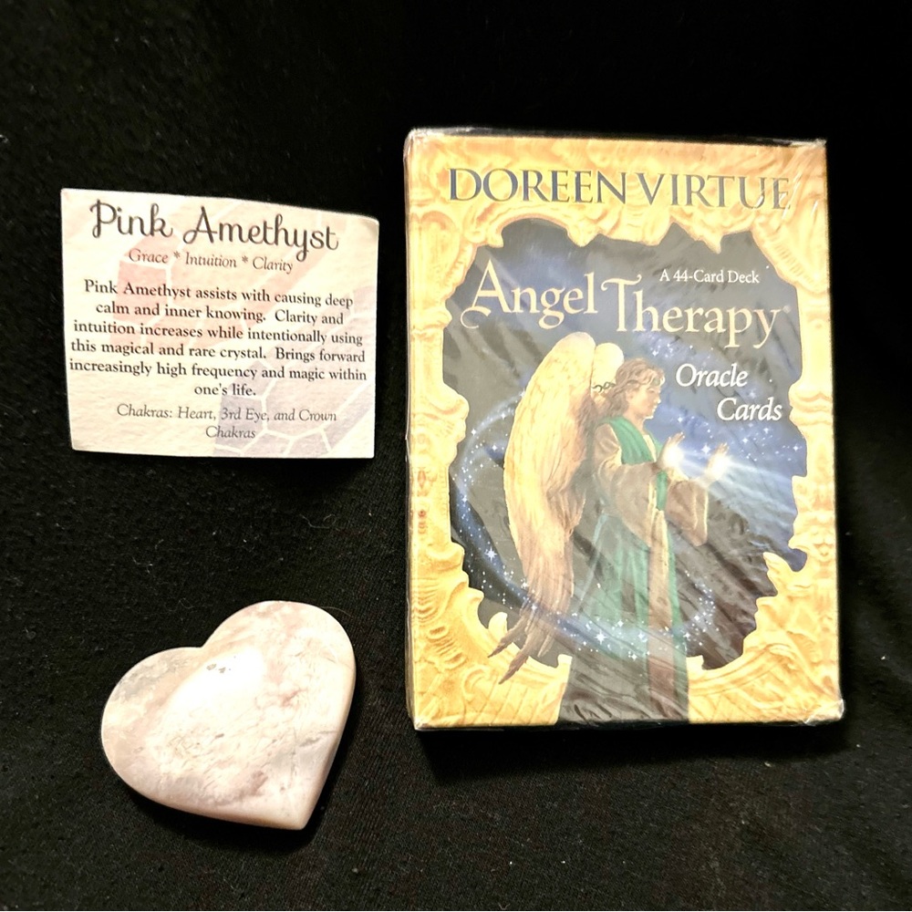 😇💖👼🪽Angel Therapy Oracle💫 Cards with Pink Amethyst Heart